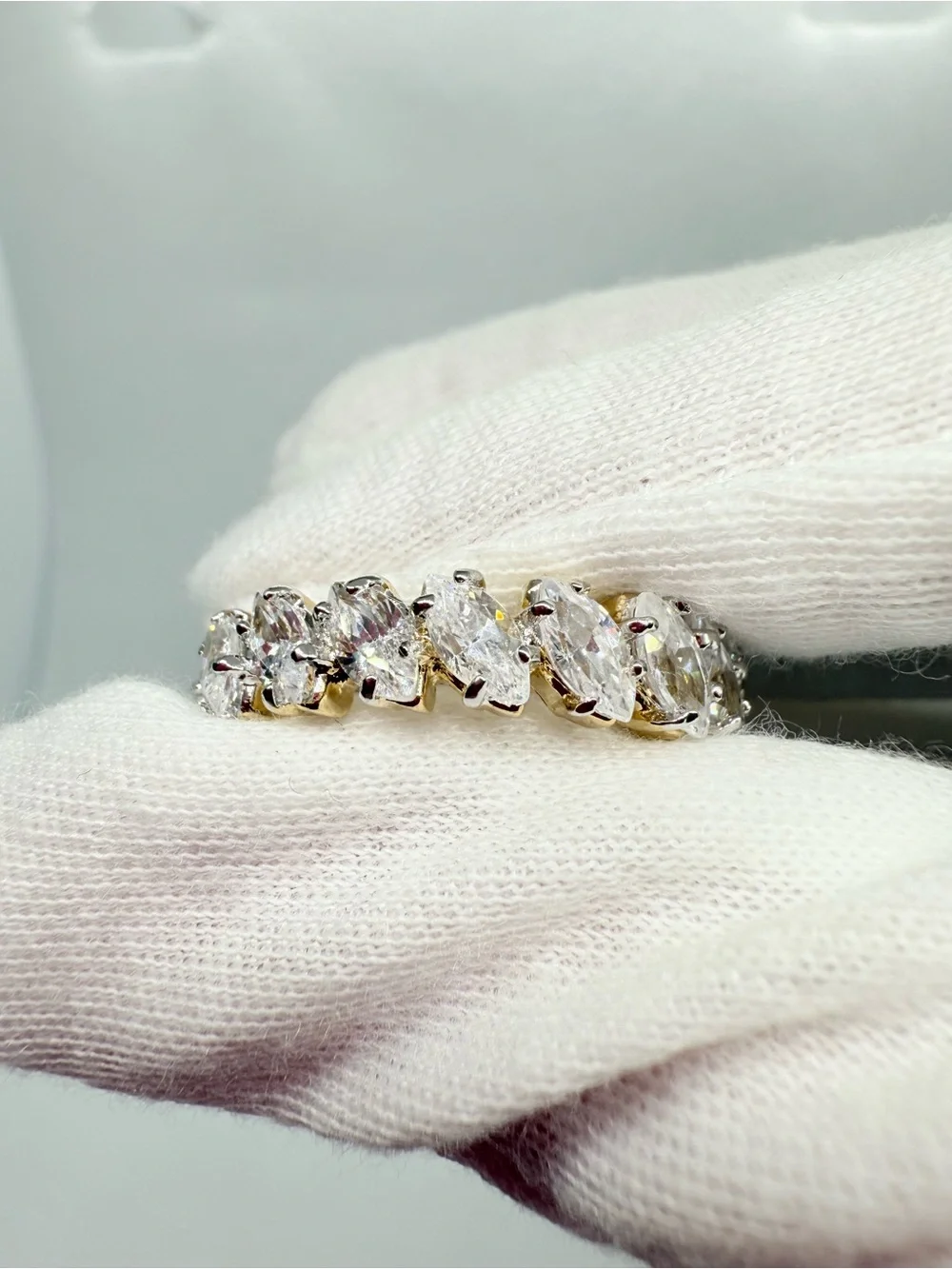 14k Gold over Sterling Silver CZ Marquise Band Ring!